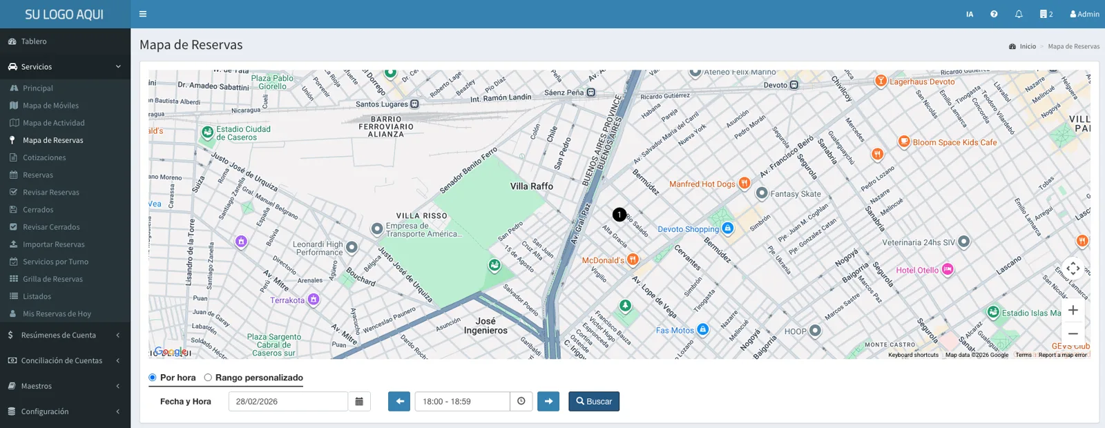 Mapa de reservas en Karbooking